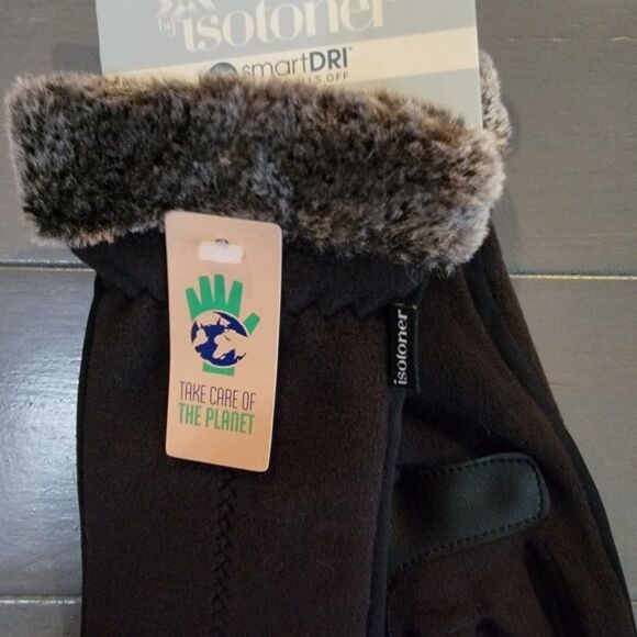 Isotoner Black Women's Lined Recycled Stretch Fleece Water Repellent Glo… - Picture 3 of 7